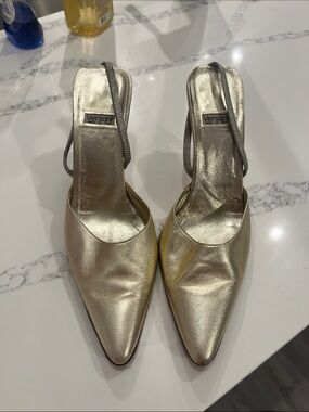 Versani Metallic Gold Pointed-Toe Slingback Heels